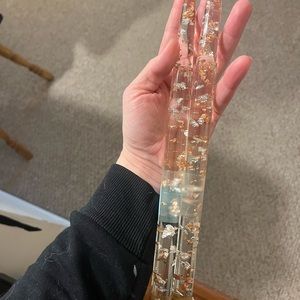 Decretive lucite candle sticks with metallic flakes